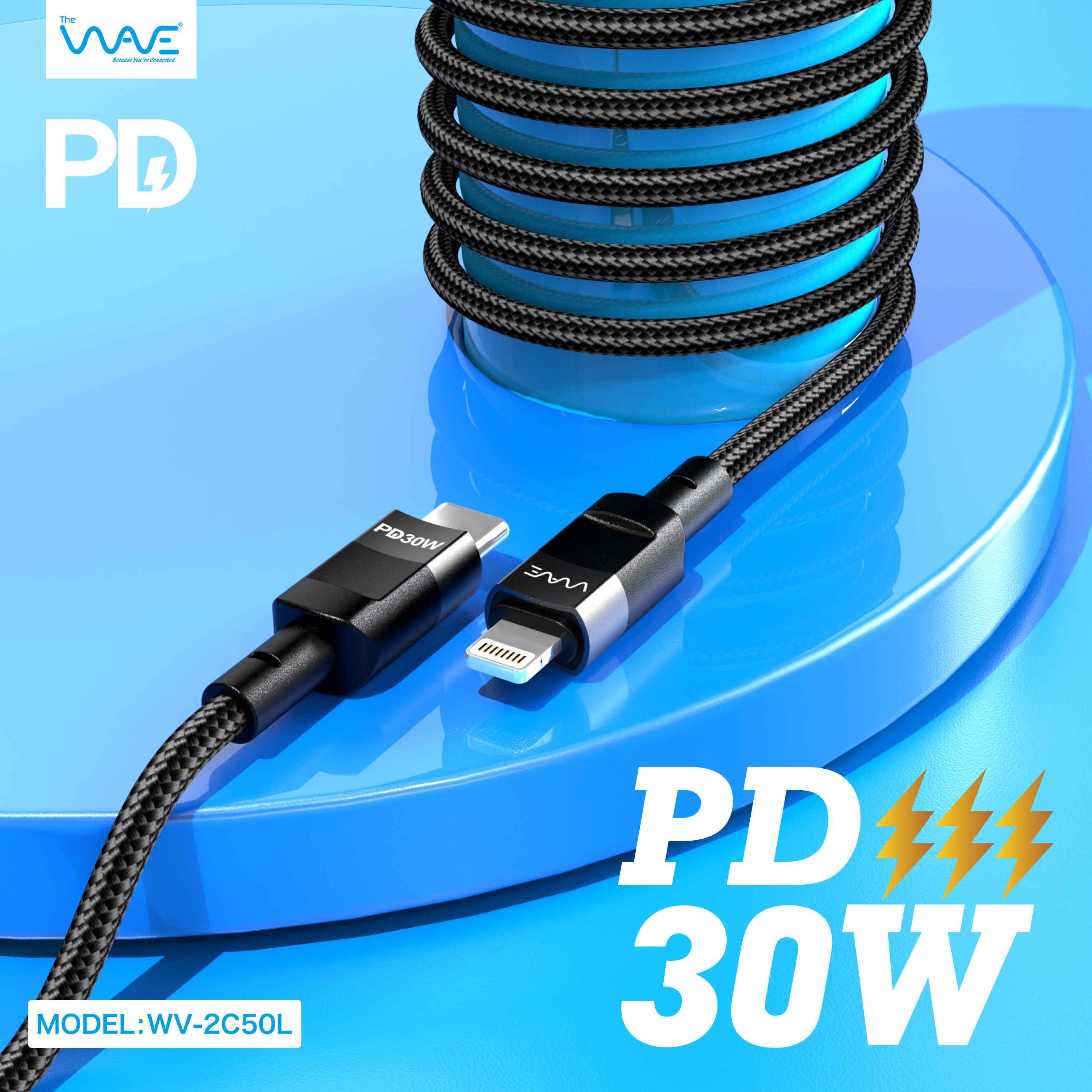 کابل تایپ C به لایتنینگ ویو مدل WV-2C50L طول ۲ متر با روکش بسیار مقاوم