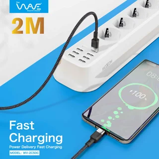 کابل تایپ C به تایپ C ویو مدل WV-2C50C طول ۲ متر با روکش بسیار مقاوم