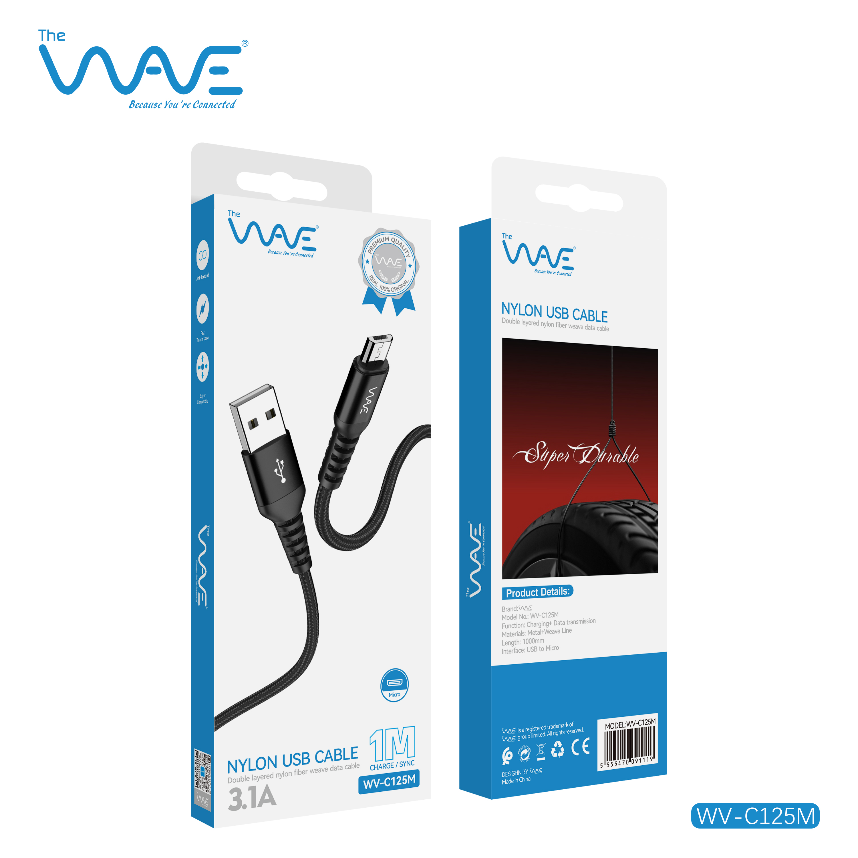 کابل میکرو USB ویو مدل C125M با روکش مقاوم طول ۱ متر