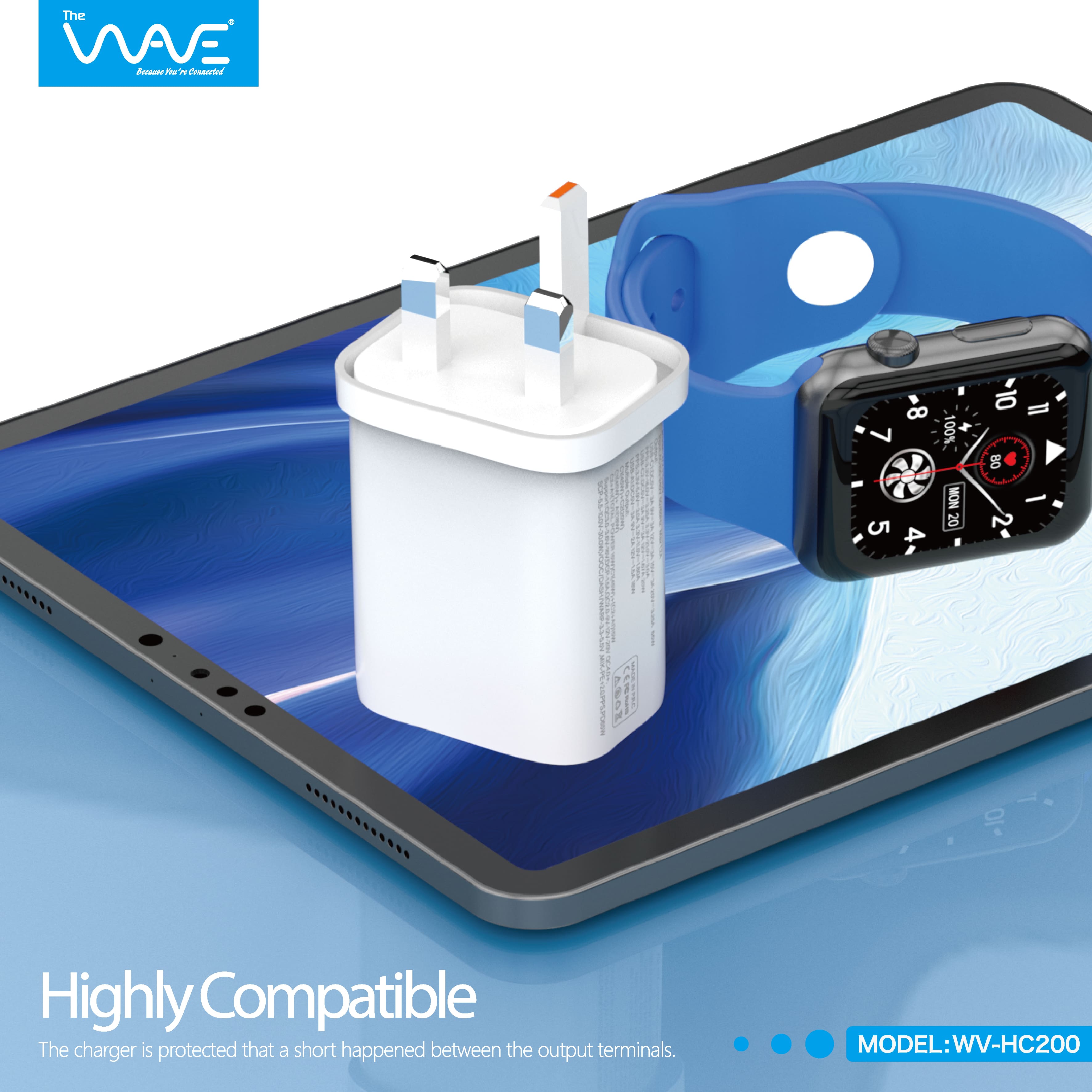 شارژر دیواری ویو ۶۵ وات با ۱ پورت USB و ۲ پورت تایپ C به‌همراه کابل C به C مدل HC200